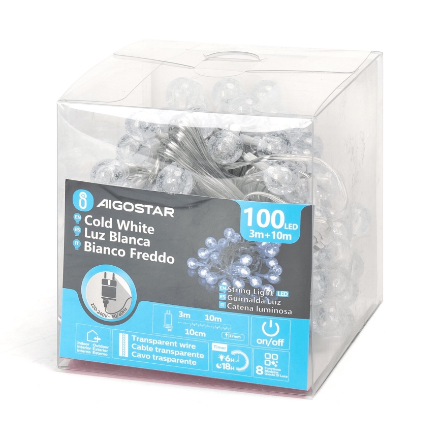 Aigostar - Guirlande de Noël extérieure 100xLED/8 fonctions 13m IP44 blanc froid