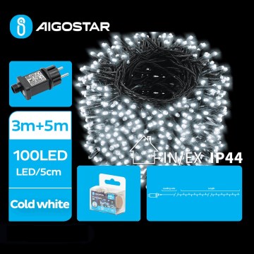 Aigostar - Guirlande de Noël extérieure 100xLED/8 fonctions 8m IP44 blanc froid