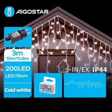 Aigostar - Guirlande de Noël extérieure 200xLED/8 fonctions 13x0,6m IP44 blanc froid
