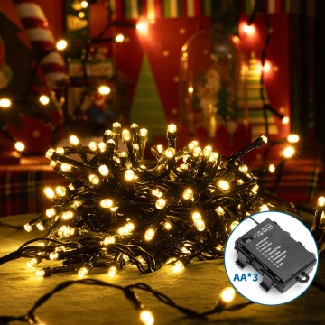 Aigostar - Guirlande de Noël extérieure 200xLED/8 fonctions 3xAA 10,3m IP44 blanc chaud
