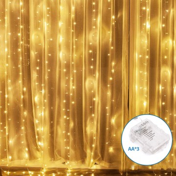 Aigostar - Guirlande de Noël extérieure 200xLED/8 fonctions 3xAA 5x2m IP44 blanc chaud