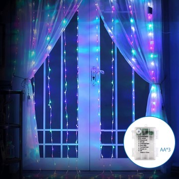 Aigostar - Guirlande de Noël extérieure 200xLED/8 fonctions 3xAA 5x2m IP44 multicolore