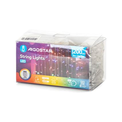 Aigostar - Guirlande de Noël extérieure 200xLED/8 fonctions 3xAA 5x2m IP44 multicolore