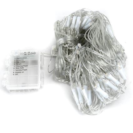 Aigostar-Guirlande de Noël extérieure 200xLED/8 fonctions 3xAA 6x1,5m IP44 blanc chaud