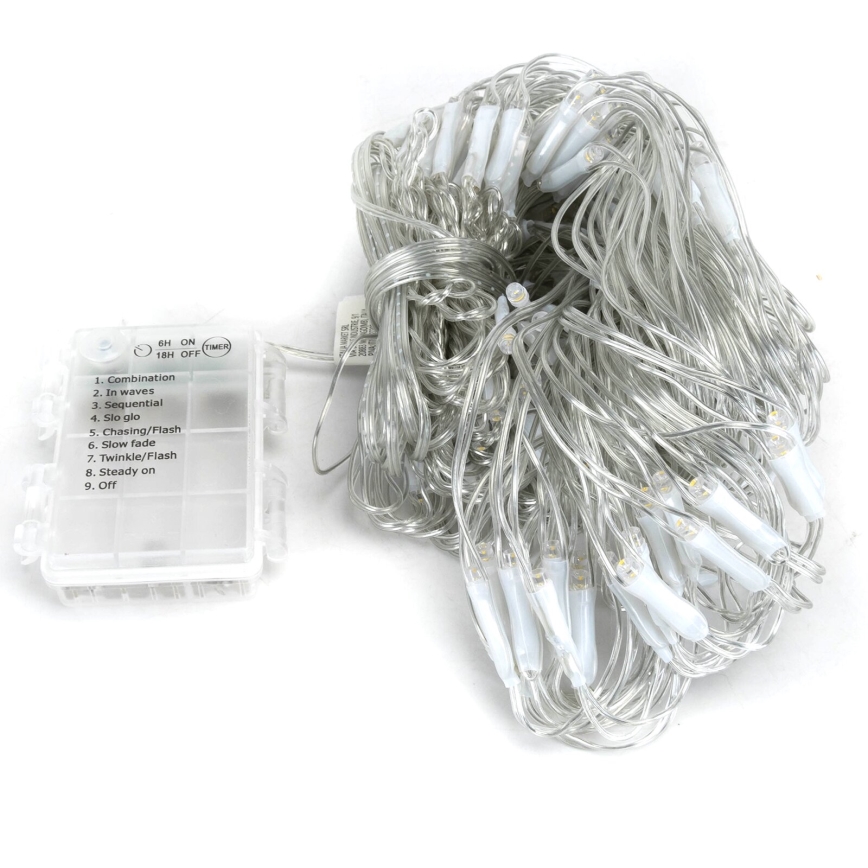Aigostar-Guirlande de Noël extérieure 200xLED/8 fonctions 3xAA 6x1,5m IP44 blanc chaud