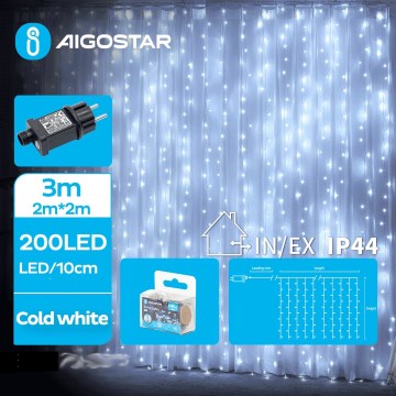 Aigostar - Guirlande de Noël extérieure 200xLED/8 fonctions 5x2m IP44 blanc froid