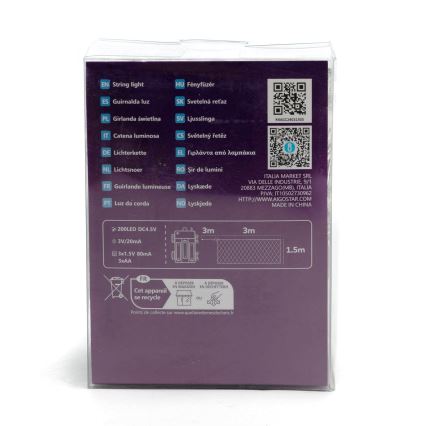 Aigostar - Guirlande de Noël extérieure 200xLED/8 fonctions 6x1,5m IP44 blanc froid