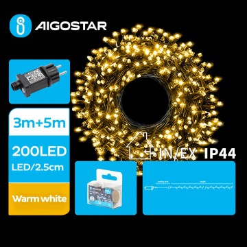 Aigostar - Guirlande de Noël extérieure 200xLED/8 fonctions 8m IP44 blanc chaud