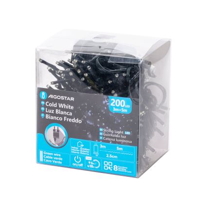 Aigostar - Guirlande de Noël extérieure 200xLED/8 fonctions 8m IP44 blanc froid
