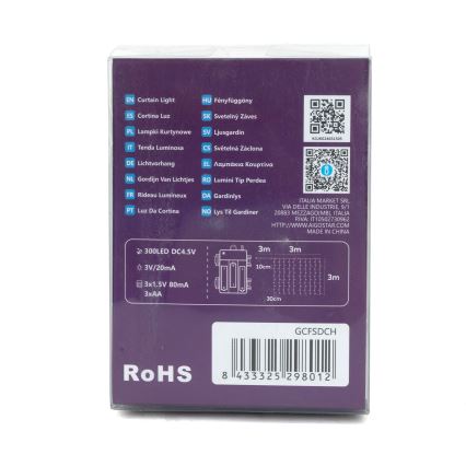 Aigostar-Guirlande de Noël extérieure 300xLED/8 fonctions 3xAA 6x2m IP44 blanc froid