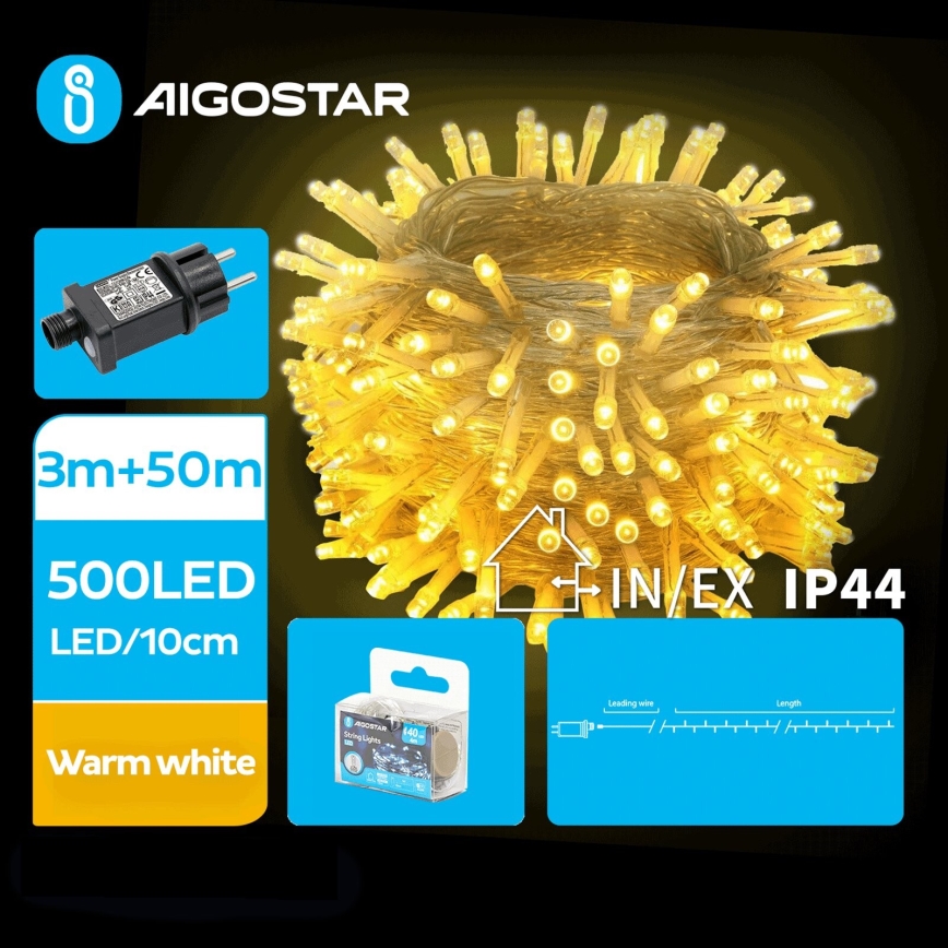 Aigostar - Guirlande de Noël extérieure 500xLED/8 fonctions 53m IP44 blanc chaud