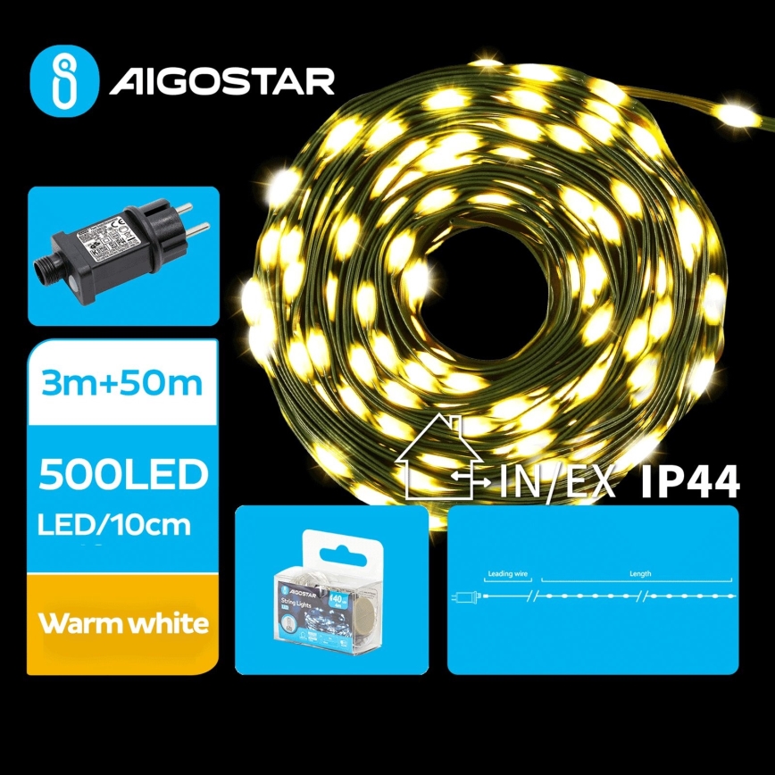 Aigostar - Guirlande de Noël extérieure 500xLED/8 fonctions 53m IP44 blanc chaud