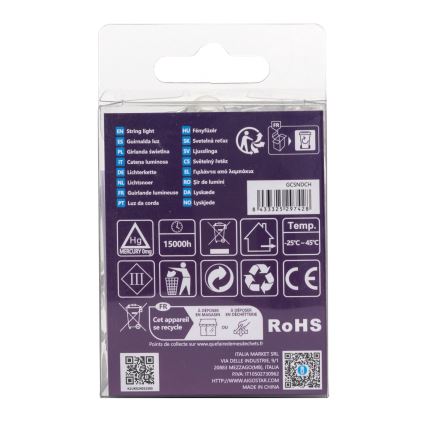 Aigostar -Guirlande de Noël extérieure 50xLED/8 fonctions 3xAA 5,3m IP44 blanc froid