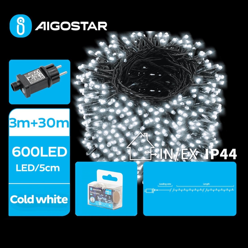 Aigostar - Guirlande de Noël extérieure 600xLED/8 fonctions 33m IP44 blanc froid