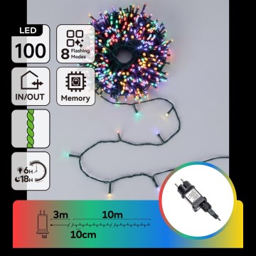 Aigostar - Guirlande de Noël extérieure à LED 100 LED / 8 fonctions, 13 m, IP44, multicolore