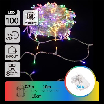 Aigostar - Guirlande de Noël extérieure à LED, 100xLED/8 fonctions, 3 piles AA, 10,3 m, IP44, multicolore