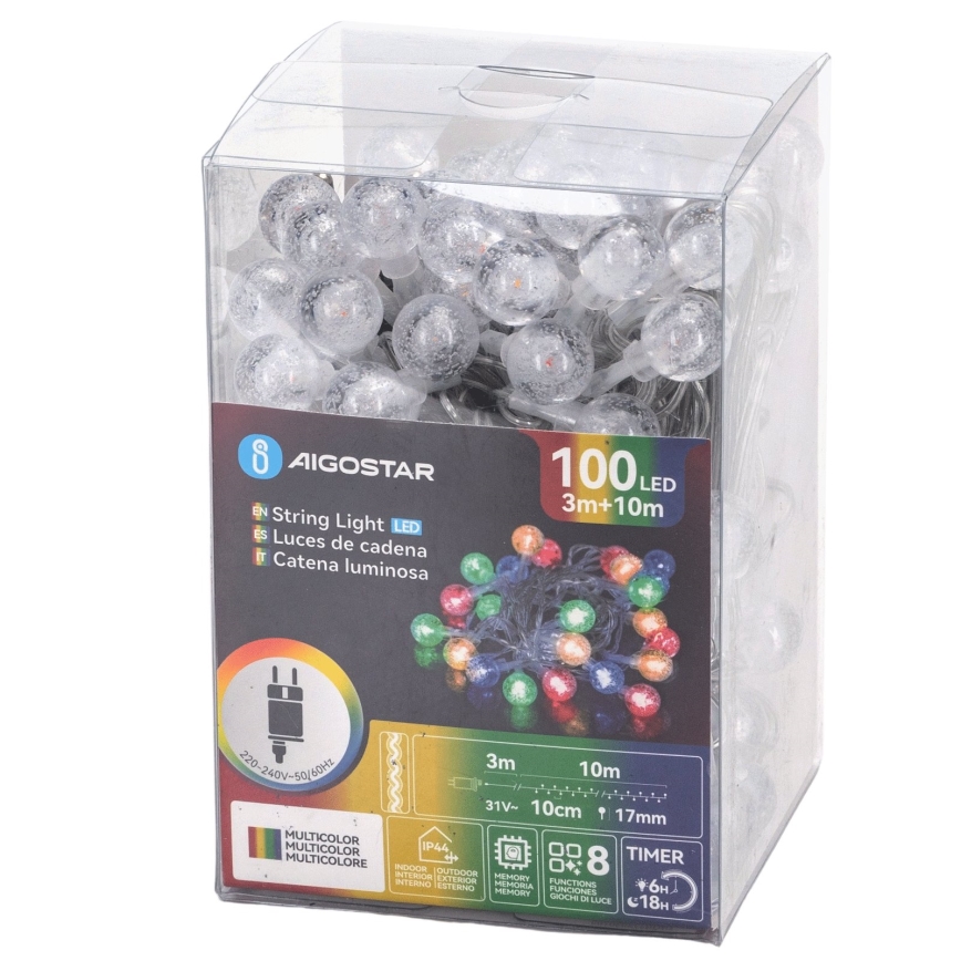 Aigostar - Guirlande de Noël extérieure LED 100xLED/8 fonctions 13m IP44 multicolore
