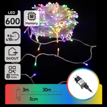 Aigostar - Guirlande de Noël extérieure LED 600 LED / 8 fonctions, 30 m, IP44, multicolore