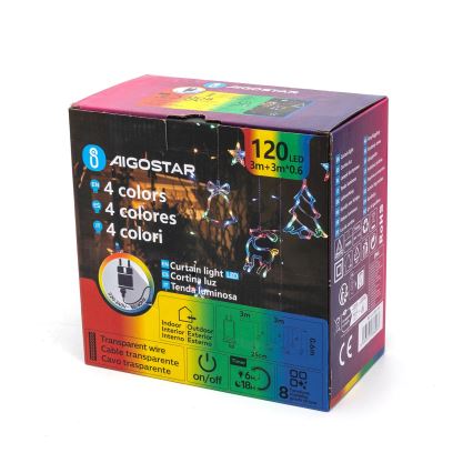 Aigostar - Guirlande d'extérieur LED RGBY 120xLED/8 fonctions 3x0,6m IP44 multicolore + télécommande