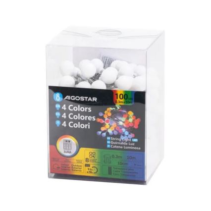Aigostar - Guirlande de noël extérieure RGBY 100xLED/3xAA/8 fonctions 10,3 m IP44