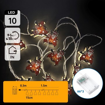Aigostar - guirlande de Noël LED 10xLED/3xAA 1,5 m blanc chaud traîneaux