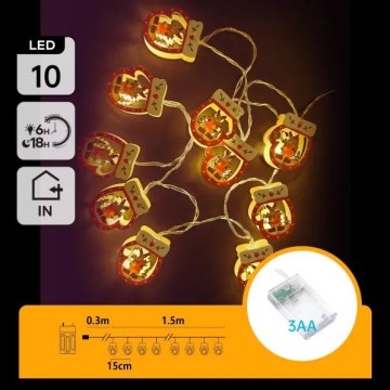 Aigostar - Guirlande de Noël LED 10xLED/3xAA 1,5m gant blanc chaud