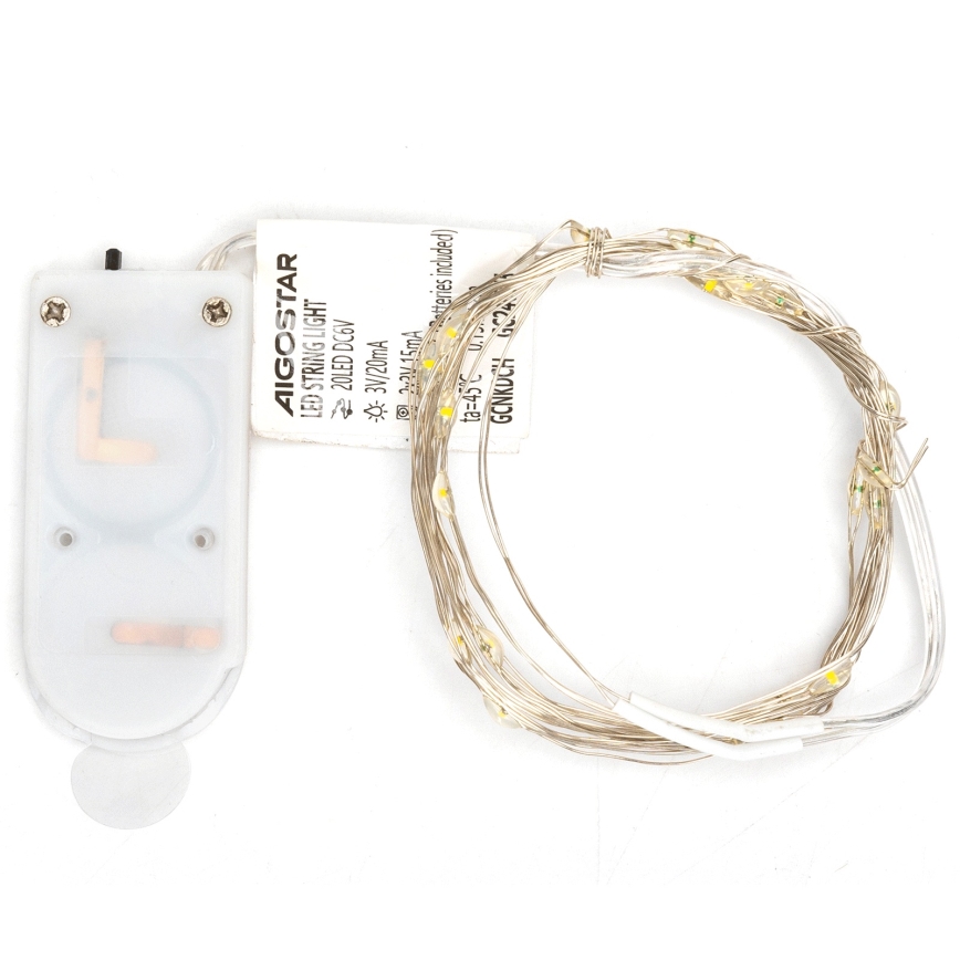 Aigostar - Guirlande de Noël LED 20xLED/2x3V 2m blanc chaud