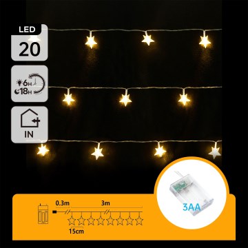 Aigostar - Guirlande de Noël LED 20xLED/3xAA 3,3m étoiles