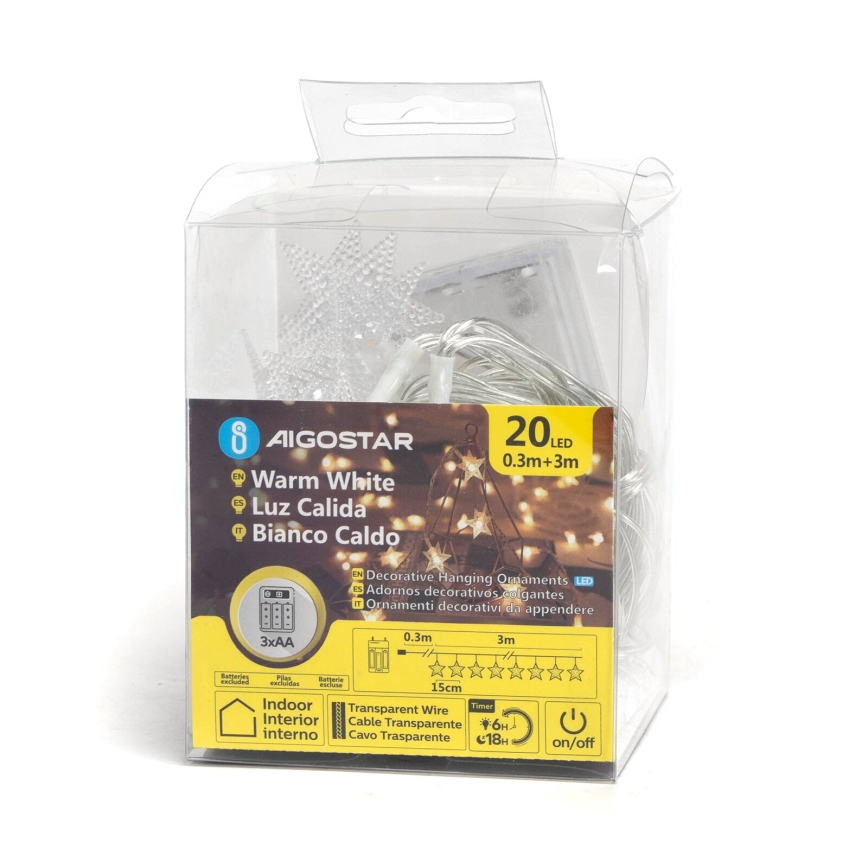 Aigostar - Guirlande de Noël LED 20xLED/3xAA 3,3m étoiles