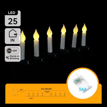 Aigostar - Guirlande de Noël LED 25 LED / 3x AA, 5 m, blanc chaud