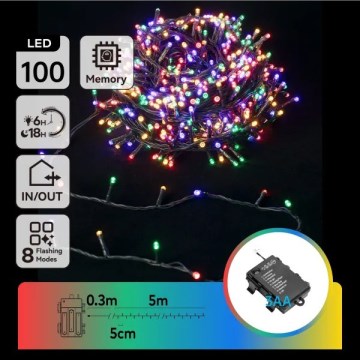 Aigostar - Guirlande de Noël LED d'extérieur 100 LED / 8 fonctions 3x AA 5,3 m IP44 multicolore