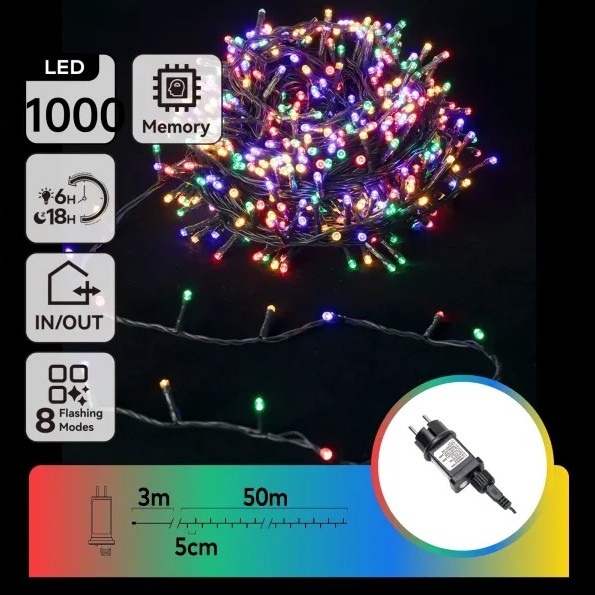 Aigostar - Guirlande de Noël LED d'extérieur 1000 LED/8 fonctions 53 m IP44 multicolore