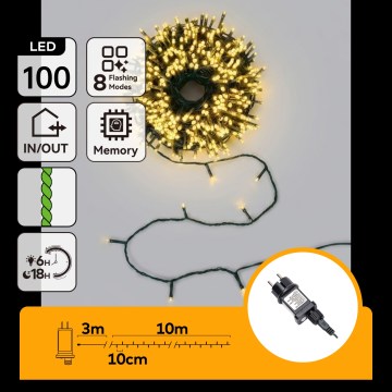 Aigostar - Guirlande de Noël LED d'extérieur 100xLED/8 fonctions 13m IP44 blanc chaud