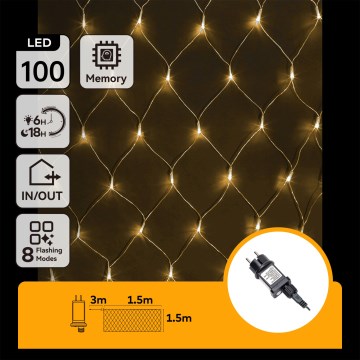 Aigostar - Guirlande de Noël LED d'extérieur 100xLED/8 fonctions 4,5x1,5m IP44 blanc chaud
