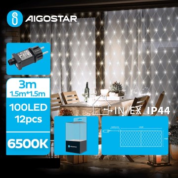 Aigostar- Guirlande de Noël LED d'extérieur 100xLED/8 fonctions 4,5x1,5m IP44 blanc froid