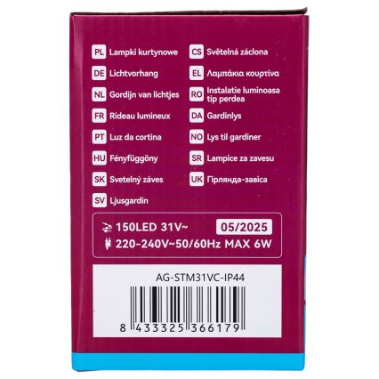 Aigostar - Guirlande LED extérieure 150xLED/6W/230V/8 fonctions 1,5x1m IP44 blanc froid + télécommande