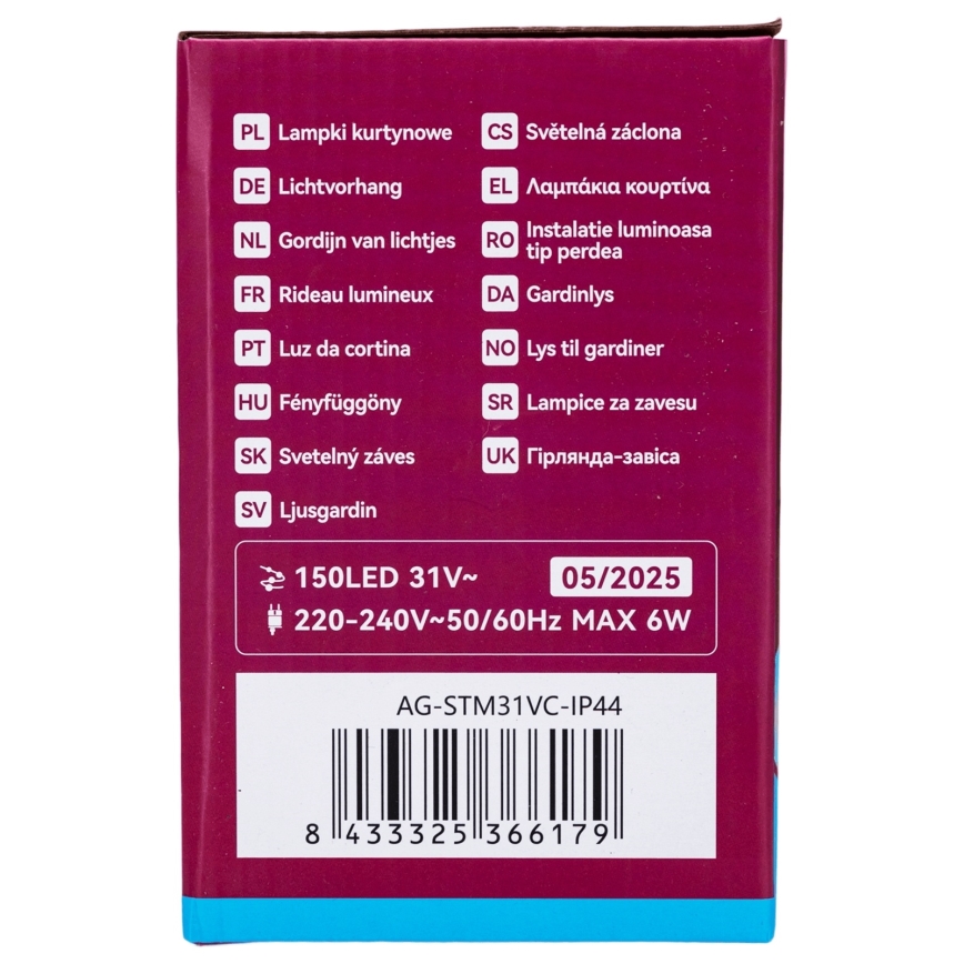 Aigostar - Guirlande LED extérieure 150xLED/6W/230V/8 fonctions 1,5x1m IP44 blanc froid + télécommande