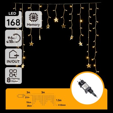 Aigostar - Guirlande de Noël LED d'extérieur 168xLED/8 fonctions 3x1,5m IP44 blanc chaud étoiles