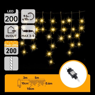 Aigostar - Guirlande de Noël LED d'extérieur, 200 LED, 8 × 0,6 m, IP44, blanc chaud