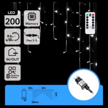 Aigostar - Guirlande de Noël LED d'extérieur 200xLED/6W/230V/8 modes 3x1m IP44 blanc froid + télécommande