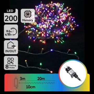 Aigostar - Guirlande de Noël LED d'extérieur 200xLED/8 fonctions 20m IP44 multicolore