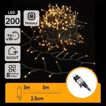 Aigostar - Guirlande de Noël LED d'extérieur 200xLED/8 fonctions 8m IP44 blanc chaud