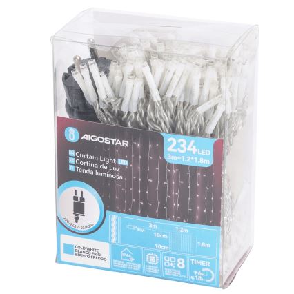 Aigostar - Guirlande lumineuse LED d'extérieur 234 LED / 8 fonctions, 1,2 x 1,8 m, IP44, blanc froid
