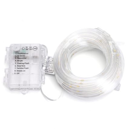 Aigostar - Guirlande de Noël LED d'extérieur 50 LED/8 fonctions 3xAA 5,3 m IP44 blanc chaud