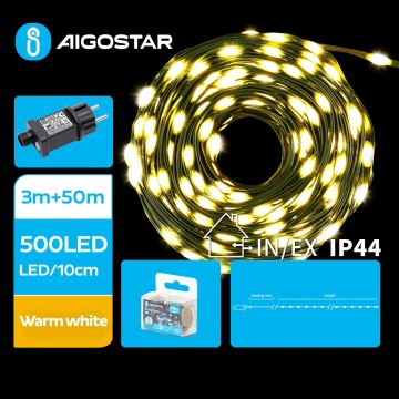 Aigostar - Guirlande de Noël LED d'extérieur 500xLED/8 fonctions 53m IP44 blanc chaud