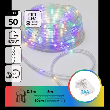 Aigostar - Guirlande de Noël LED d'extérieur 50xLED/8 fonctions 3xAA 5,3m IP44 multicolore