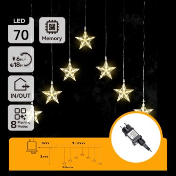 Aigostar - Guirlande de Noël LED d'extérieur 70 LED/230 V 1,2 x 1 m IP44 blanc chaud, motif étoiles