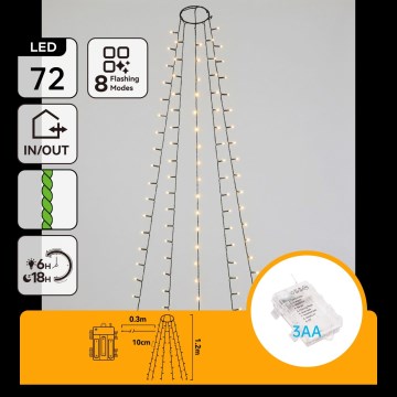 Aigostar - Guirlande de Noël LED d'extérieur 72xLED/8 fonctions 3xAA 1,2m IP44 blanc chaud