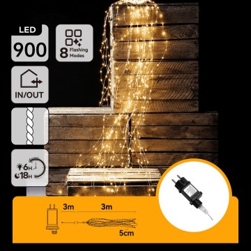 Aigostar - Guirlande de Noël LED d'extérieur 900xLED/8 fonctions 6m IP44 blanc chaud
