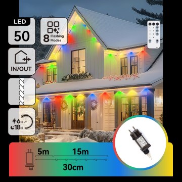 Aigostar - Guirlande de Noël LED dimmable d'extérieur 50 LED/8 fonctions 20 m IP44 multicolore + télécommande